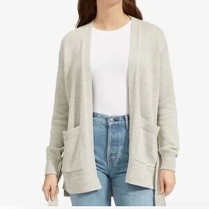 Everlane Soft Cotton Chunky Knit Open Front Pocket Cardigan Grey Small